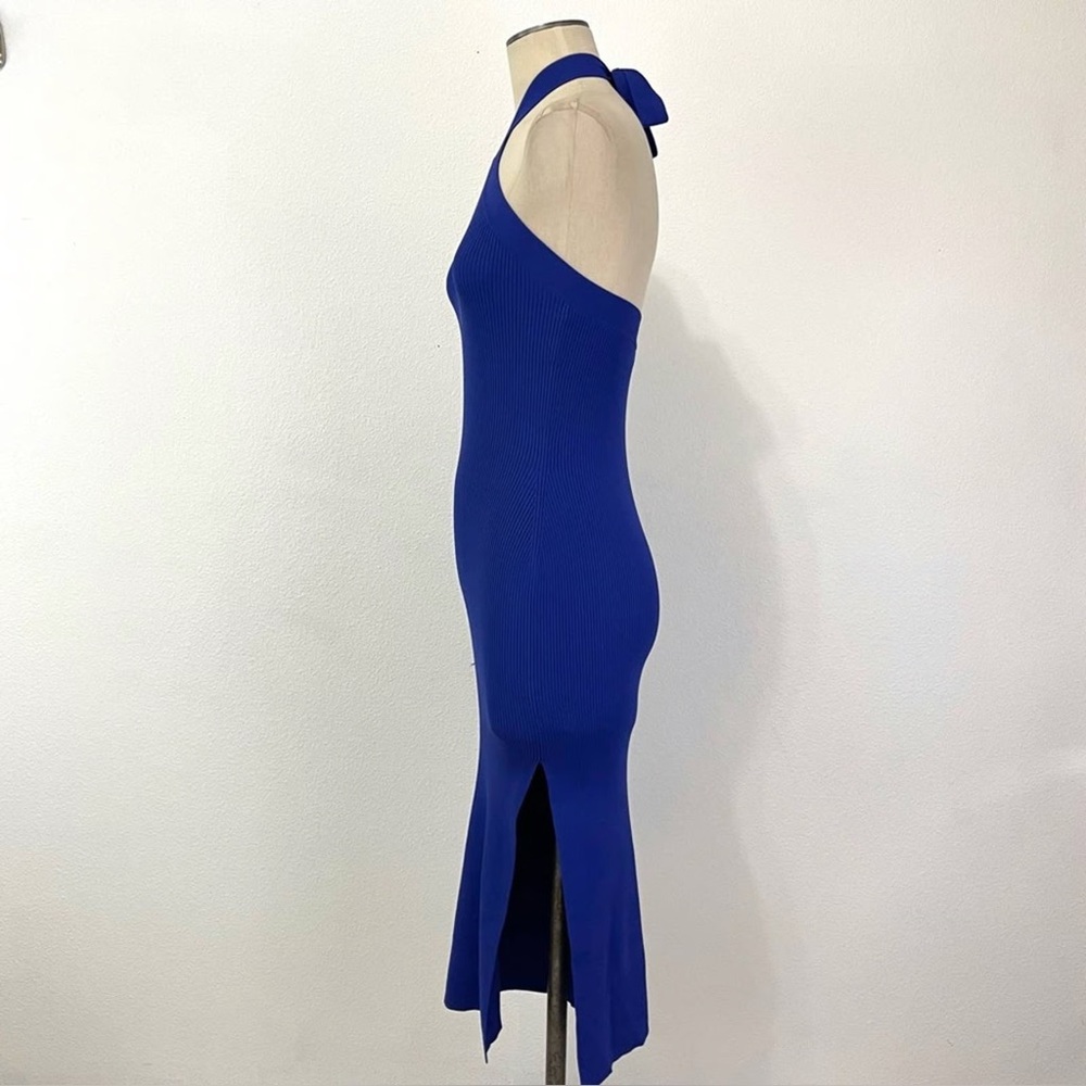 Wilfred Aritzia Cayenne Ribbed Blue Knit Elegant Blue‎ Halter Dress Size Small - Picture 3 of 3